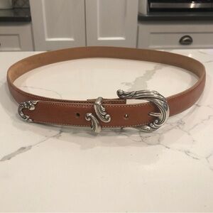 Coldwater Creek Tan Leather Silver Scroll Western Boho Coastal Granny Belt XL